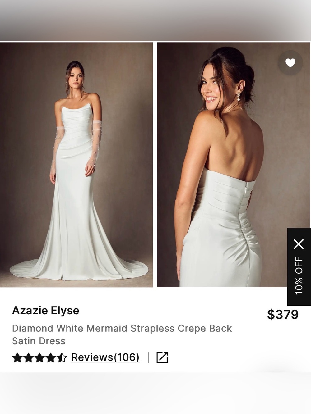 Azazie Diamond White Strapless Mermaid Gown. Sample